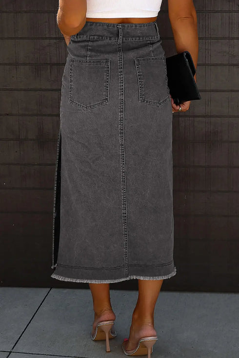 'Penmoor' Side Slit Denim Maxi Skirt - Celes Fashion